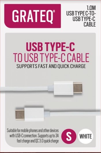 GRATEQ USB C - USB C LATAUSKAAPELI QUICK 1M VALKOINEN