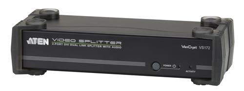 2-port DVI Splitter 1-2, DVI-I / D - Dual Link, 2560x1600, Also Speakers, Black. Divides The Signal