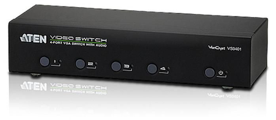VGA-Switch 4 Computers For 1 Screen, 1x HD-15 (fe), 4x HD-15 (ma), 5x 3.5mm Stereo, RS232, Black. Wi
