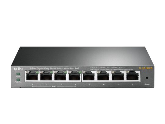 8-porttinen Gigabit Easy Smart Switch, PoE 55 W, 802.3af, Metallinen, Musta