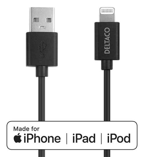 DELTACO USB-A To Lightning, MFi C189, 1m, Black