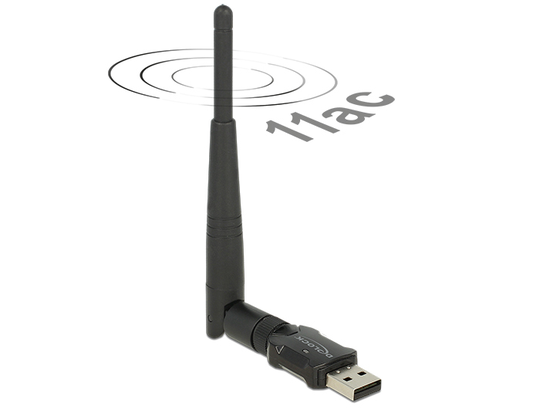 Wireless USB Network Card, External Antenna, 802.11ac, Black