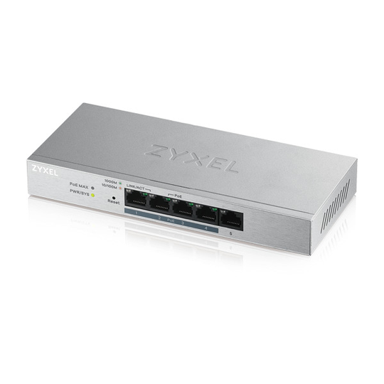 ZYXEL GS1200-5HP, 5 PORT GIGABIT POE+ WEBMANAGED SWITCH, 4X POE, 60 WATT