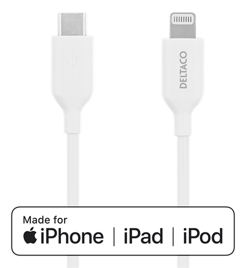 DELTACO USB-C Till Lightning Kabel, MFi C94, 2m, White