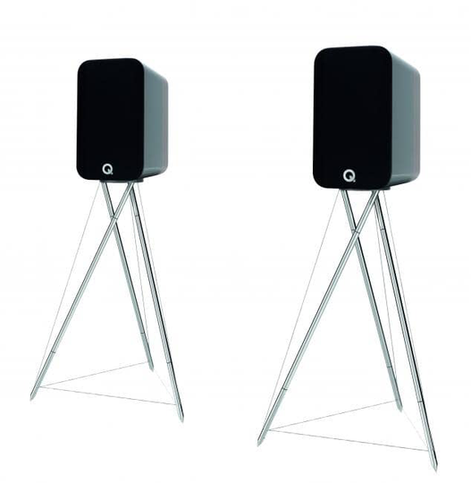 Q Acoustics Concept 300 jalustakaiutin musta/puu, pari, jalustoilla