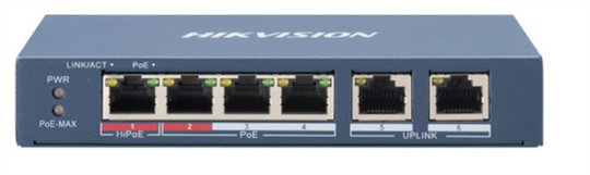 HIKVISION 4 PORT 100MB UNMANAGED POE SWITCH 1X HI-POE BUDGET 60W