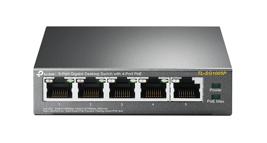 TL-SG1005P 5-porttinen Kytkin, Pöytämalli, Gigabit, 4 Portissa PoE, Musta