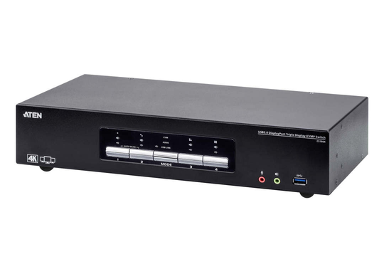 4-Port Triple Display KVMP Switch, USB 3.0, 4K DisplayPort, Black