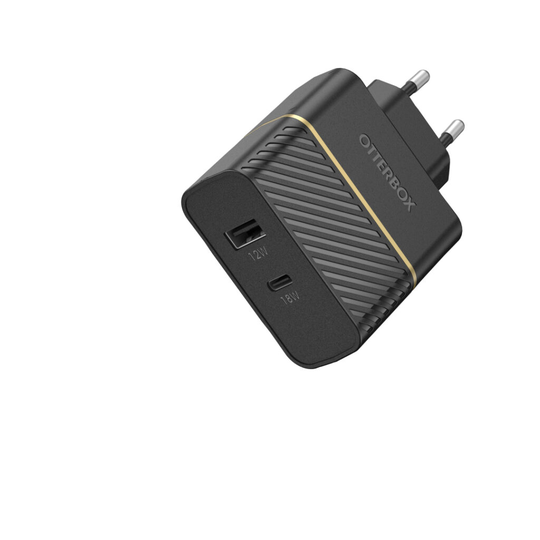 OTTERBOX WALL CHARGER 30W - USB-C 18W + USB-A 12W PD FAST CHARGE BLACK