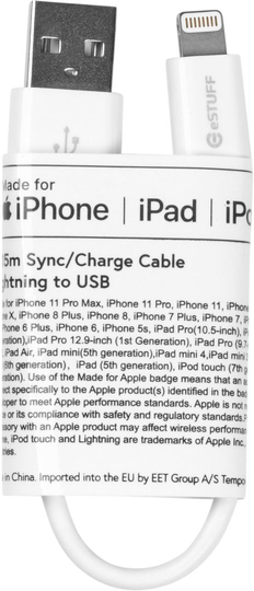 ESTUFF Lightning Cable MFI 0,5m Whit