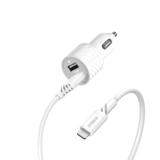 OTTERBOX CAR CHARGER BUNDLE 2X USB A 12W + USB-LIGHTNING CABLE 1M WHITE