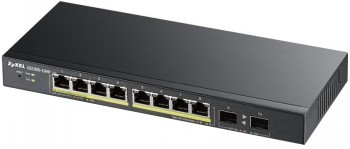 ZYXEL GS1900-10HP, 8-PORT GBE L2 POE SMART SWITCH + 2 SFP SLOTS, 802.3AT, DESKTOP, FANLESS, 70 WATT,