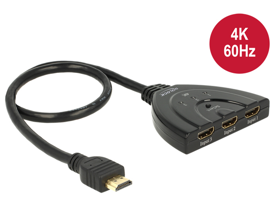 HDMI UHD Switch 3 X HDMI In > 1 X HDMI Out 4K With Integrated Cable 50 Cm