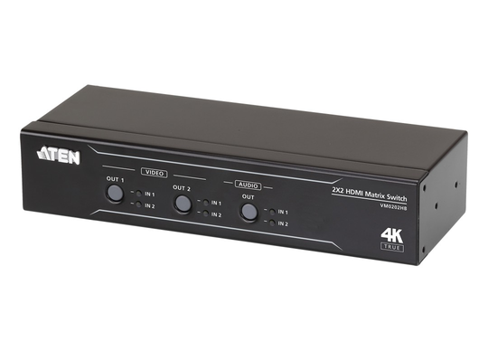 2x2 True 4K HDMI Matrix Switch With Audio De-Embedder, Black