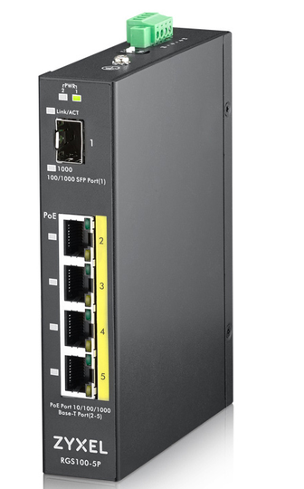 ZYXEL RGS100-12P, 5 PORT UNMANAGED POE SWITCH, 120 WATT POE, DIN RAIL, IP30, 12-58V DC