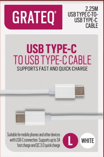 GRATEQ USB C - USB C LATAUSKAAPELI QUICK 2.25M VALKOINEN