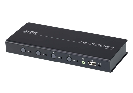 4-porttinen KM-kytkin, USB-B, äänilähtö, Boundless Switching, Musta