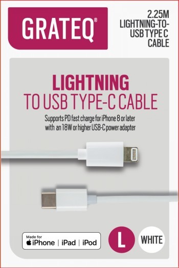 GRATEQ MFI LIGHTNING USB-C KAAPELI 2.25M PD