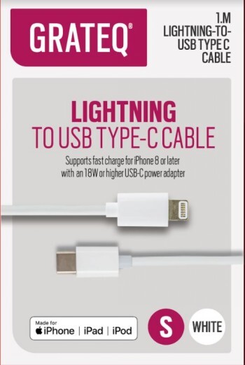 GRATEQ MFI LIGHTNING USB-C KAAPELI PD 1M