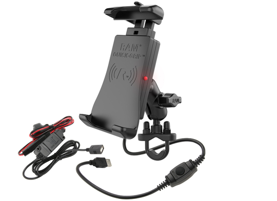 RAM MOUNTS QUICK-GRIP WIRELESS WITH UBOLT MOUNT AND MOTORCYCLE HARDWIRE CHARGER
